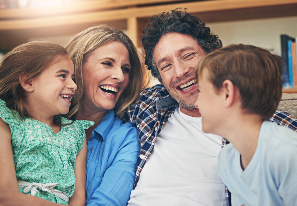 Family laughing together.