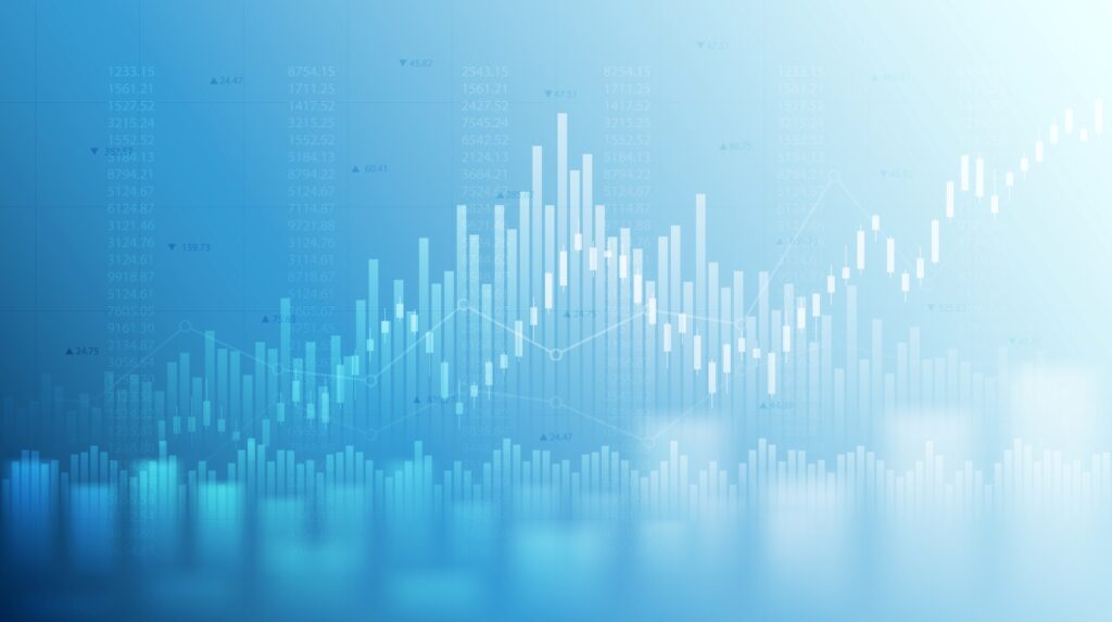Blue background with white graph