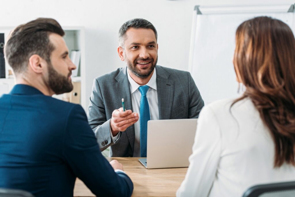 Entrepreneur talking to clients